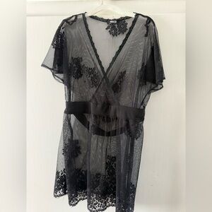 metrostyle Black Lace Kimono Robe